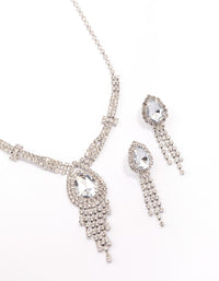 Silver Vintage Diamante Drop Jewellery Set - link has visual effect only