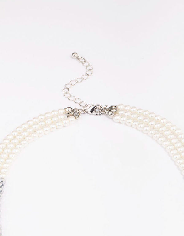 Silver Pearl Facet Layered Necklace