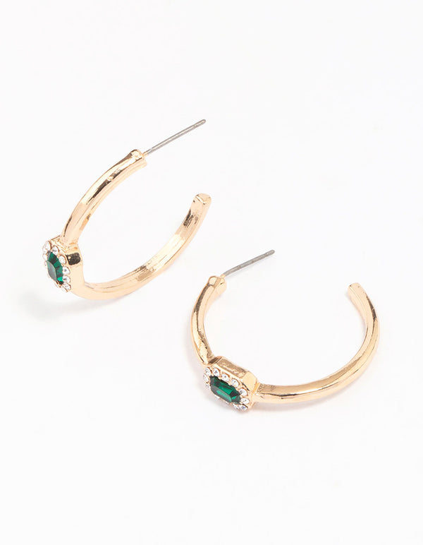 Gold Oval Halo Diamante Hoop Earrings