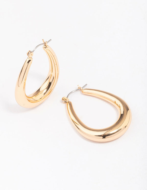 Gold Cut Out Pear Hoop Earrings
