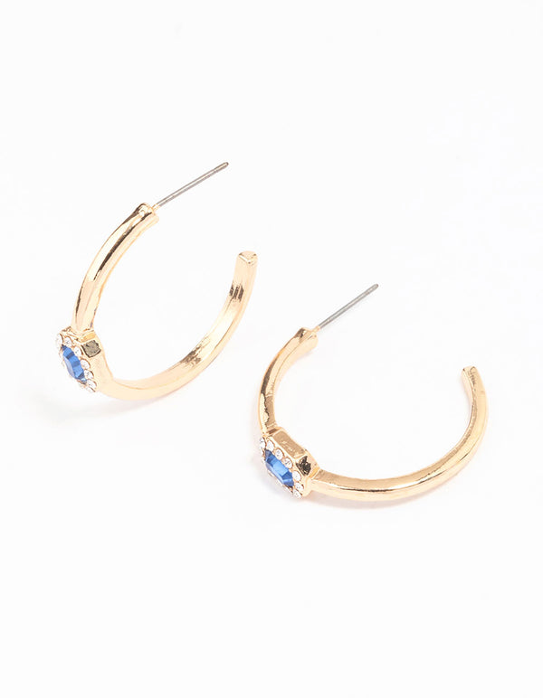 Gold Oval Halo Diamante Hoop Earrings