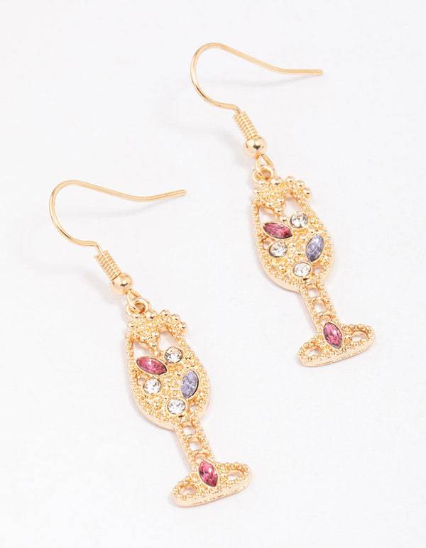 Gold Diamante Champagne Drop Earrings