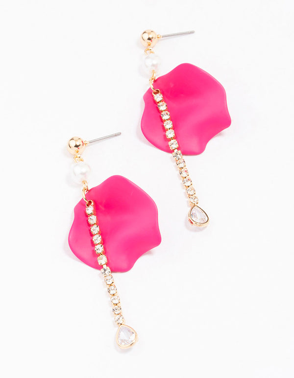 Gold & Pink Iridescent Petal Chain Drop Earrings