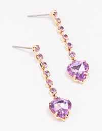 Gold Cupchain Lilac Heart Drop Earrings - link has visual effect only