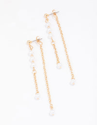 Gold Pearl Chain Jacket Drop Earrings - link has visual effect only