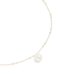 Silver Ball Chain Pearl Pendant Necklace - link has visual effect only