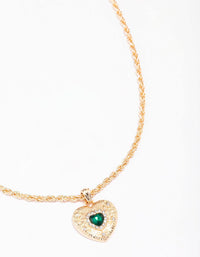Gold Twisted Rope Diamante Heart Pendant Necklace - link has visual effect only