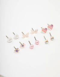Kids Rose Gold Heart & Butterfly Stud Earring Pack - link has visual effect only