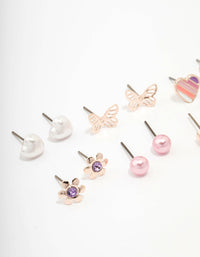 Kids Rose Gold Heart & Butterfly Stud Earring Pack - link has visual effect only