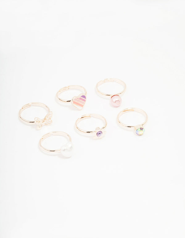 Kids Rose Gold Heart & Butterfly Ring Pack