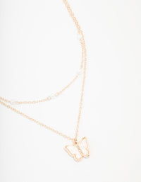 Kids Rose Gold Pearl Butterfly Layered Necklace - link has visual effect only