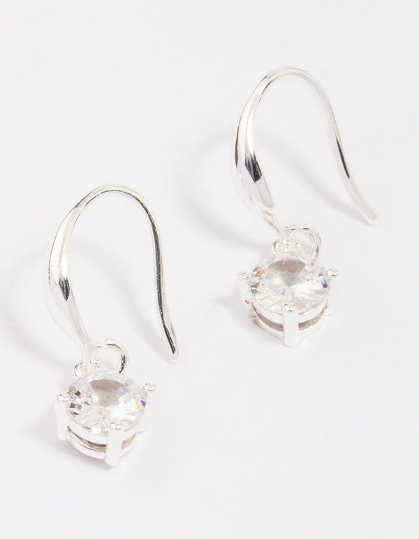 Silver Plated Cubic Zirconia Solitaire Hook Earrings