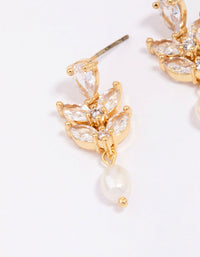 Gold Plated Double Leaf Pearl Drop Earrings - link has visual effect only