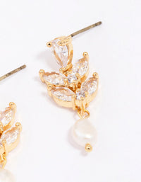 Gold Plated Double Leaf Pearl Drop Earrings - link has visual effect only