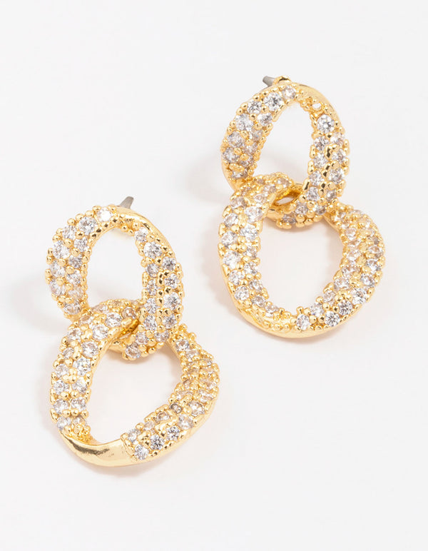 Gold Plated Cubic Zirconia Figure Eight Hoop Earrings