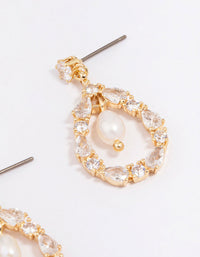 Gold Plated Marquise Encased Pearl Drop Earrings - link has visual effect only