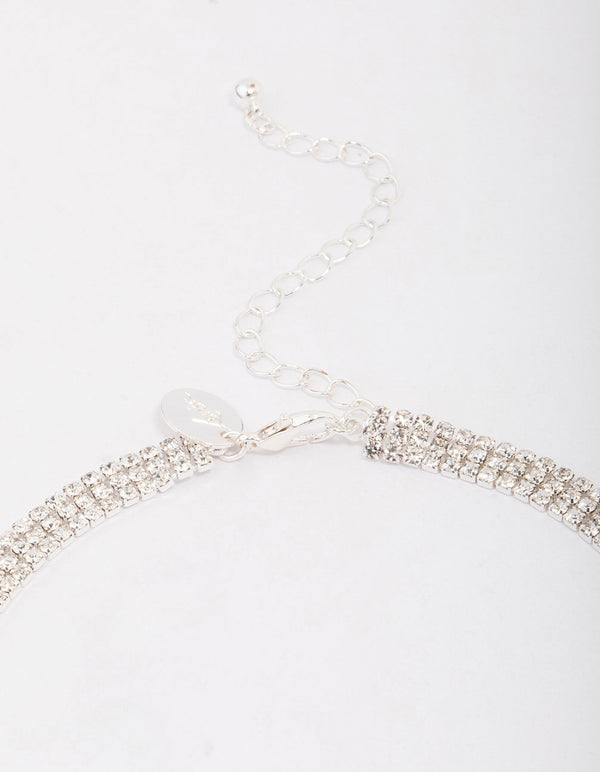 Silver Plated Thick V Neck Cubic Zirconia Necklace