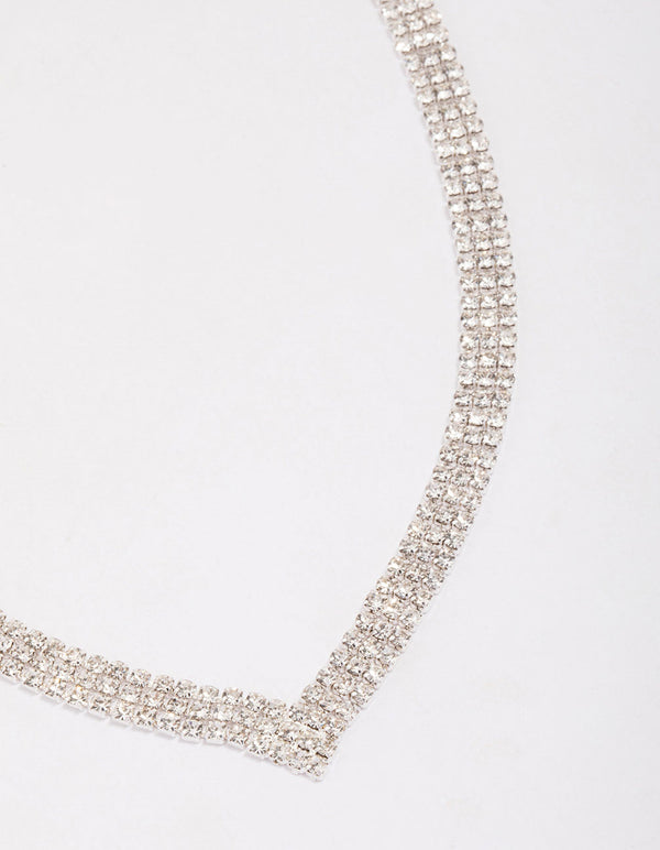 Silver Plated Thick V Neck Cubic Zirconia Necklace