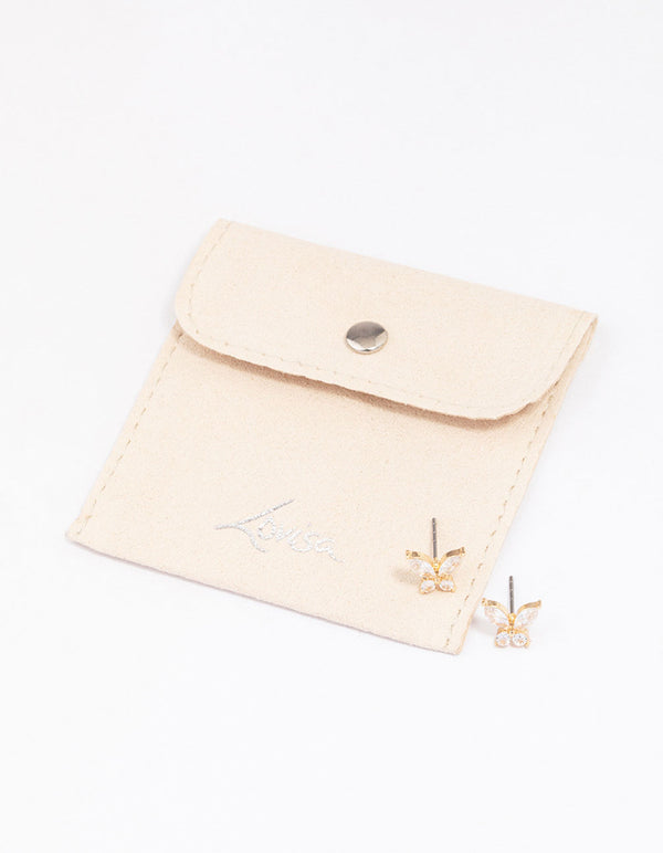 Gold Diamante Butterfly Stud Earrings
