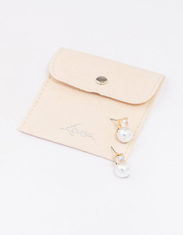 Gold Diamante & Pearl Stud Earrings