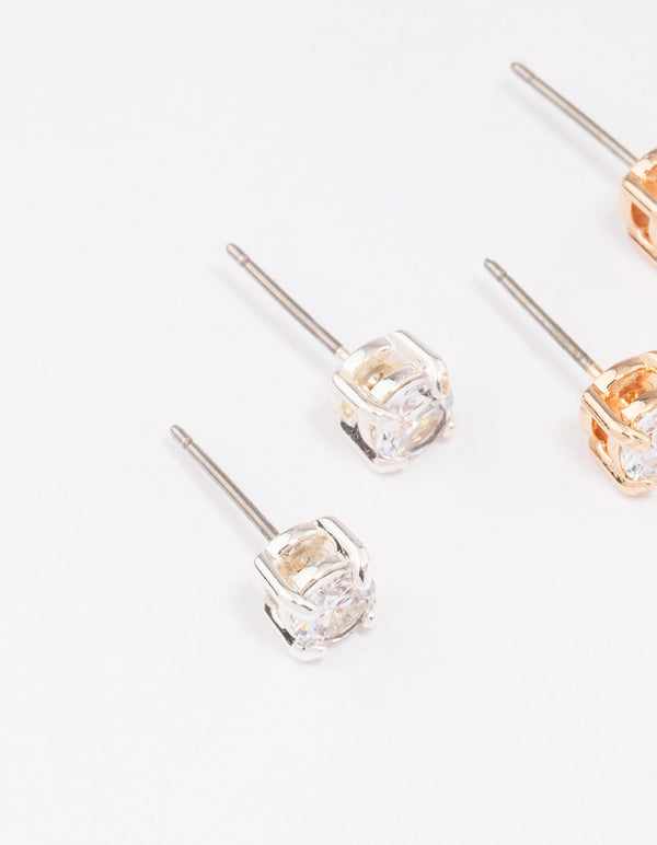 Gold & Silver Two-Toned Diamante Stud Earring Pack