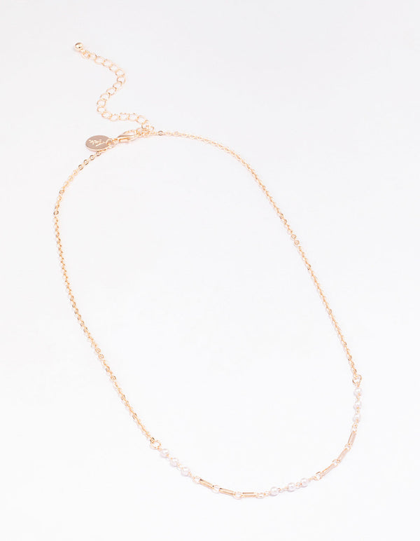 Rose Gold Pearl & Rectangular Link Chain Necklace