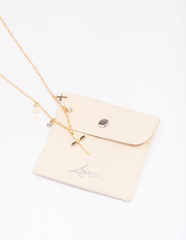 Gold Diamante Cross Droplet Necklace