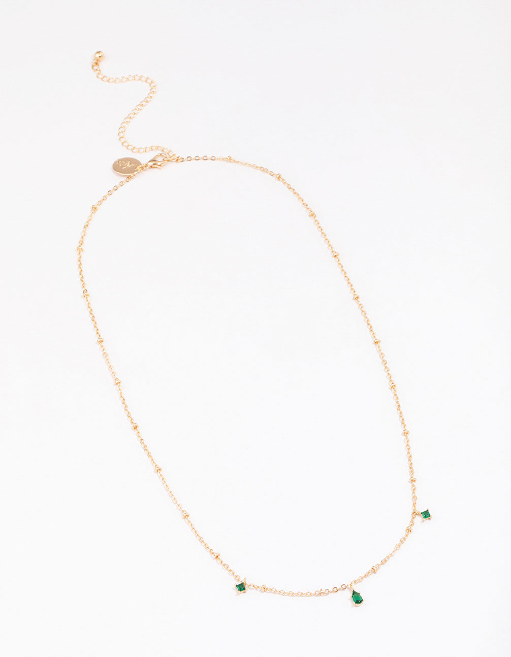 Gold Pear Emerald Droplet Chain Necklace
