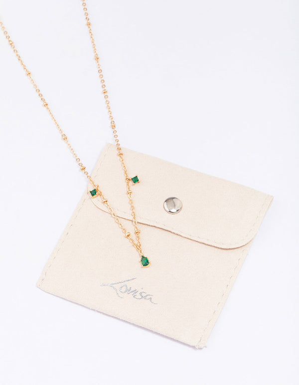 Gold Pear Emerald Droplet Chain Necklace