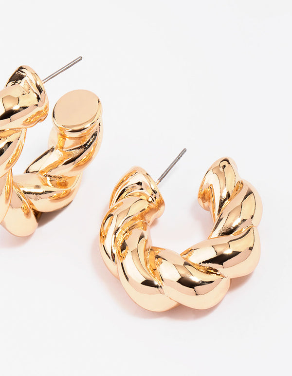 Gold Chunky Twisted Hoop Earrings