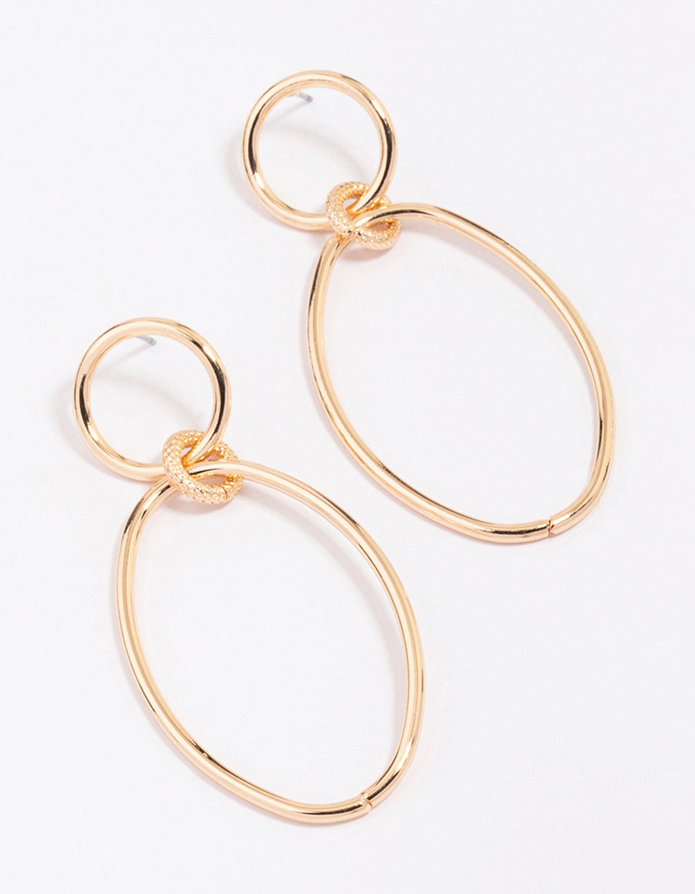 Gold Double Oval Simple Drop Earrings