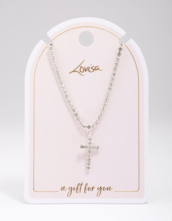 Silver Cup Chain Chain Cross Pendant Necklace