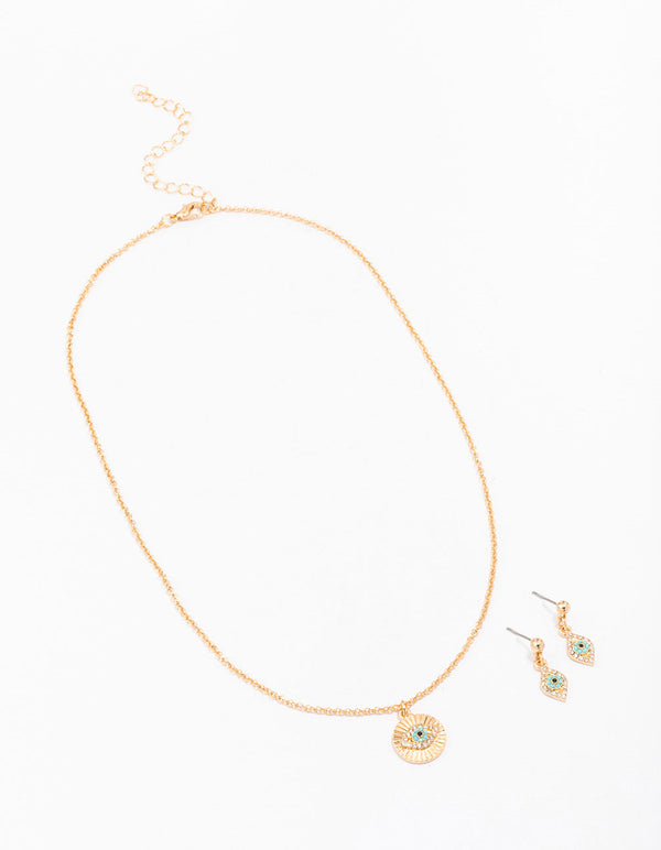 Gold Evil Eye Diamante Jewellery Set