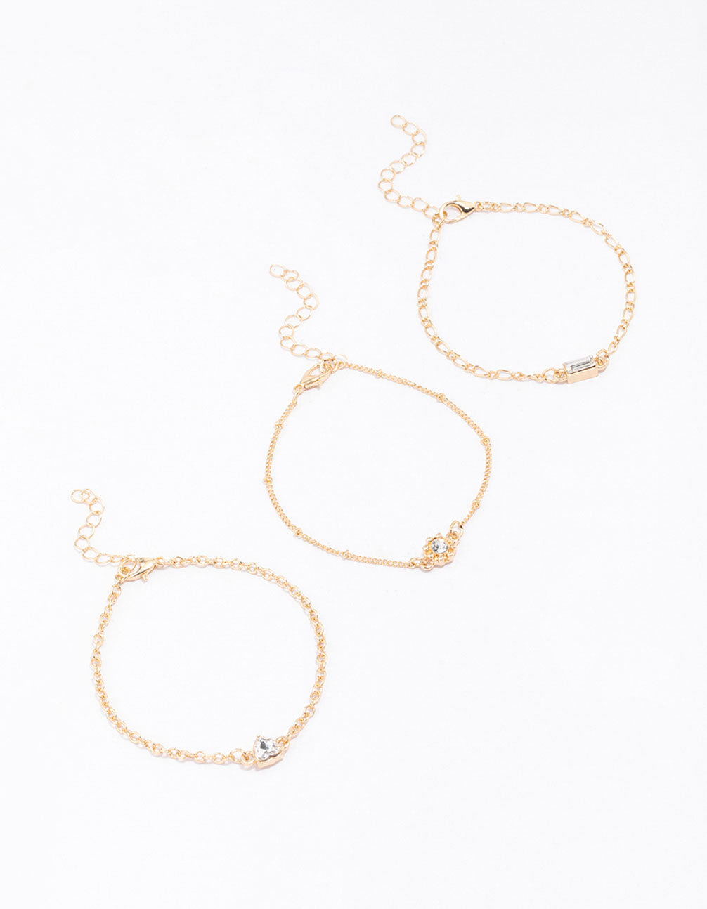Gold Mixed Stone Diamante Bracelet 3-Pack