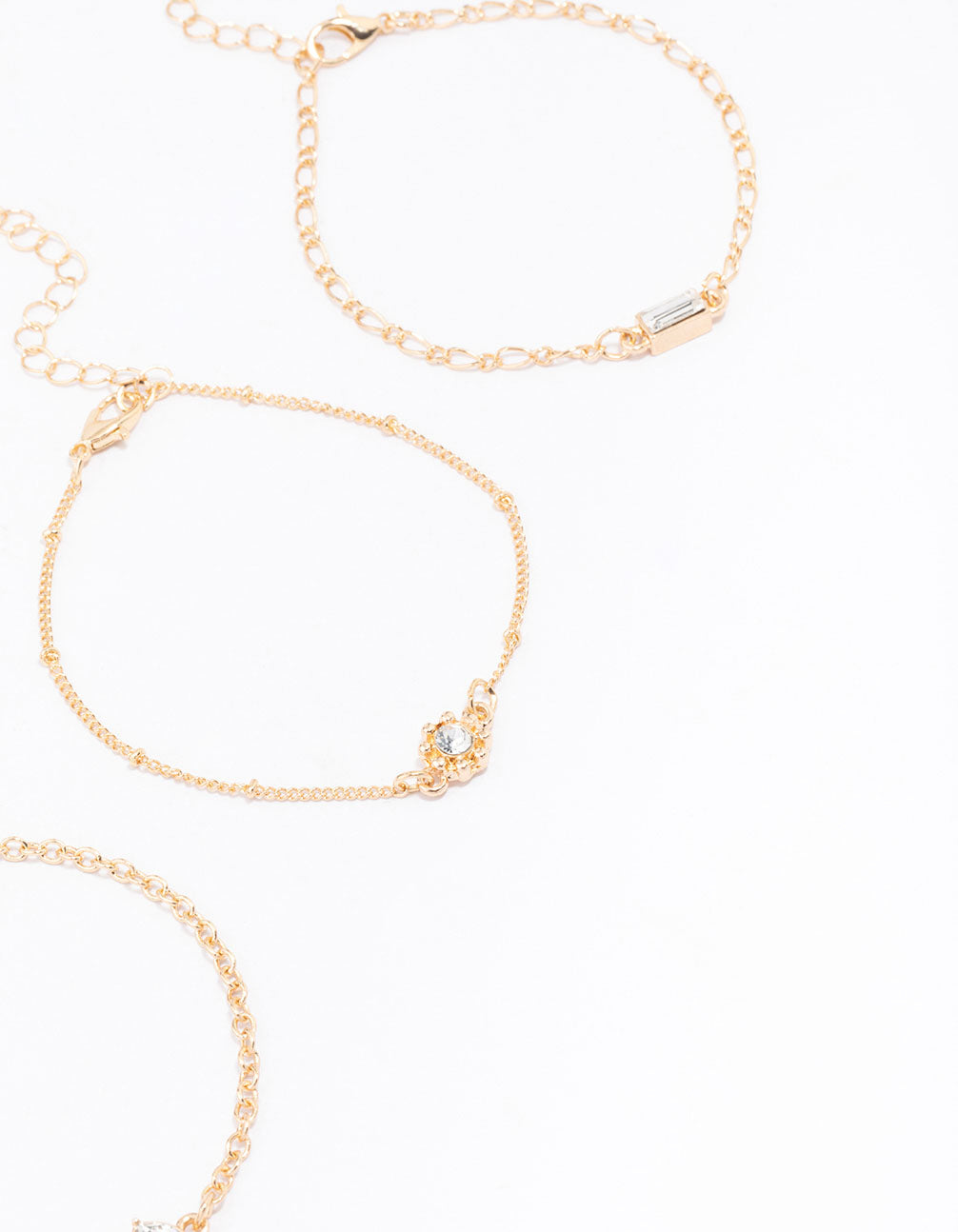 Gold Mixed Stone Diamante Bracelet 3-Pack