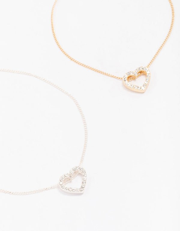 Gold & Silver Open Heart Diamante Bracelet Pack