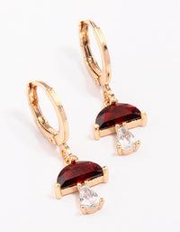 Gold Ruby Mushroom Drop Huggie Hoop Earrings - link has visual effect only