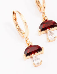 Gold Ruby Mushroom Drop Huggie Hoop Earrings - link has visual effect only