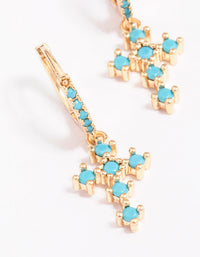 Gold Cubic Zirconia & Turqouise Cross Drop Earrings - link has visual effect only