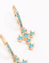 Gold Cubic Zirconia & Turqouise Cross Drop Earrings - link has visual effect only