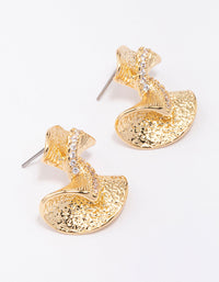 Gold Plated Cubic Zirconia Hammered Twisted Earrings - link has visual effect only