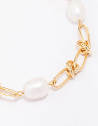 Gold Plated Pearl & Knotted Bracelet - link has visual effect only