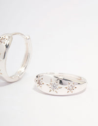 Silver Plated Cubic Zirconia Celestial Huggie Hoop Earrings - link has visual effect only