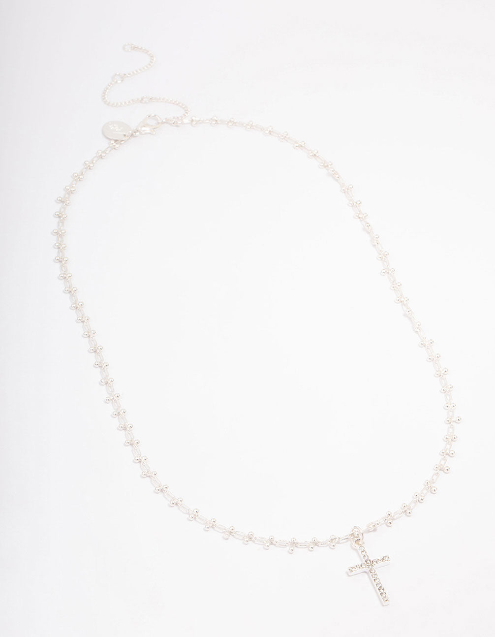 Silver Plated Diamante Cross Ball Link Pendant Necklace