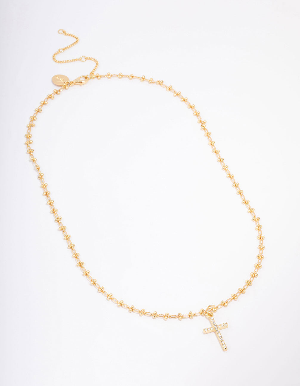 Gold Plated Diamante Cross Ball Link Pendant Necklace