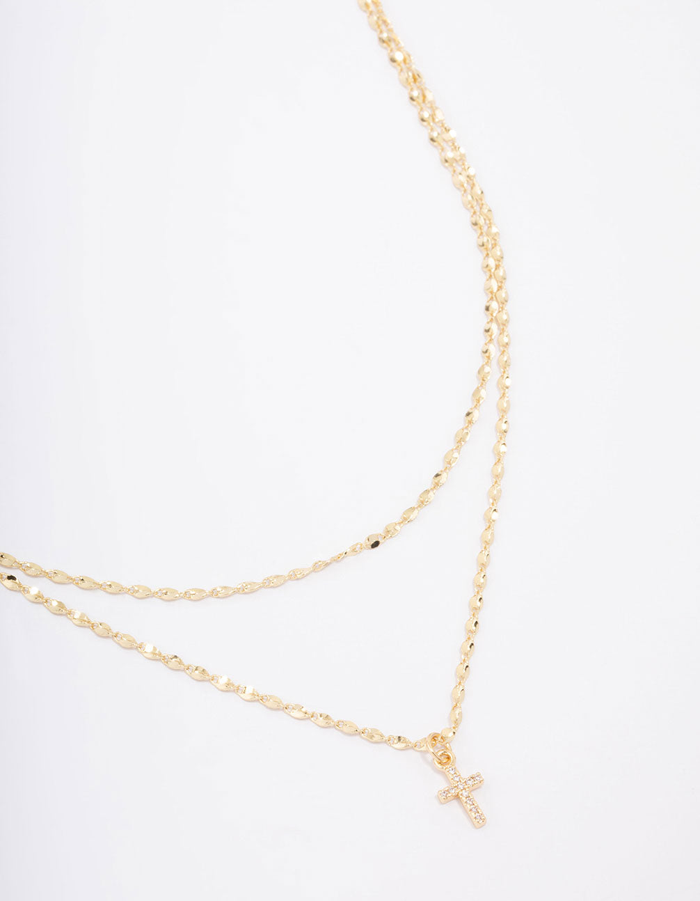 Gold Plated Cubic Zirconia Fine Cross Layered Necklace