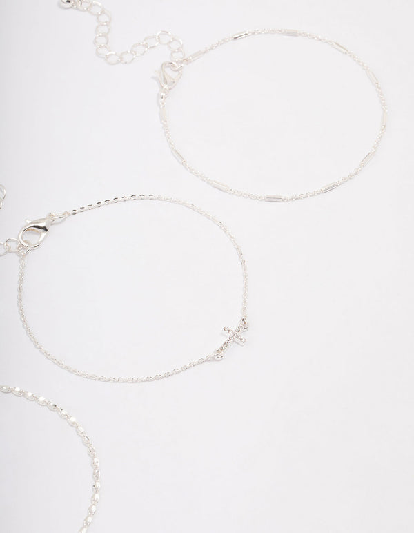 Silver Plated Diamante Cross Bracelet 3-Pack
