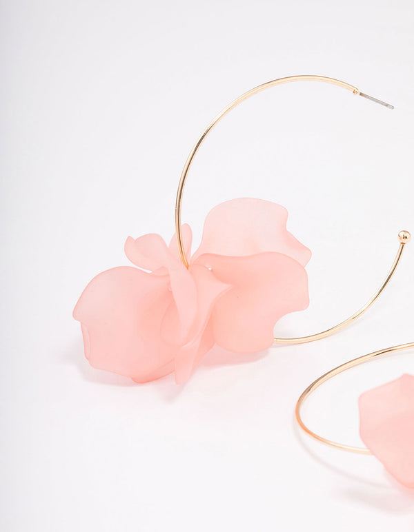 Gold Simple Flower Large Hoop Earrings