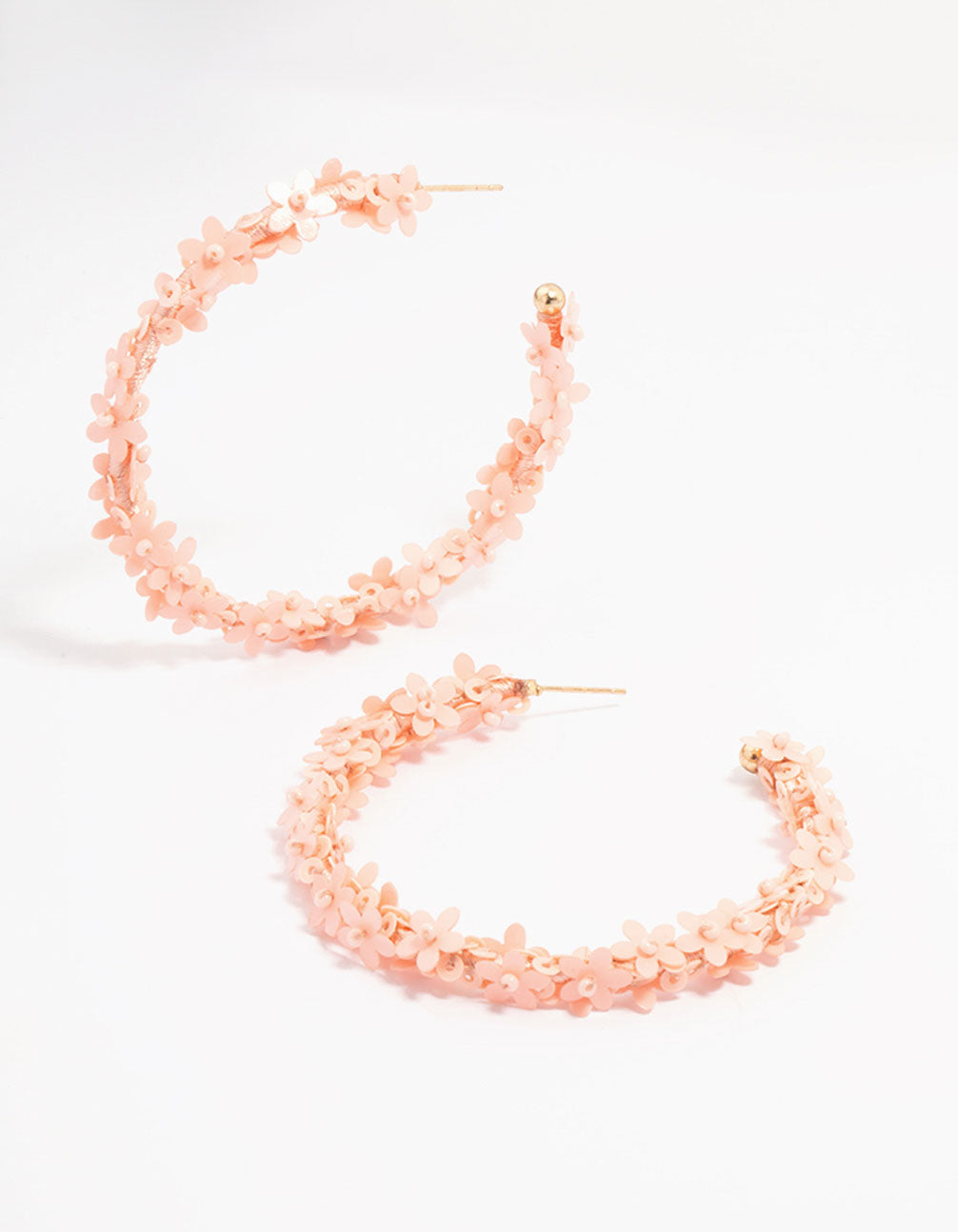 Peach Sequin Flower Hoop Earrings
