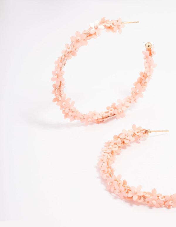 Peach Sequin Flower Hoop Earrings
